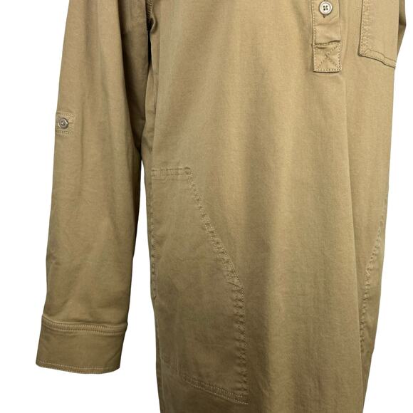 Michael Stars | Eleanor Tan Roll Tab Sleeve Twill A-line Shift Shirt Dress - Picture 7 of 12